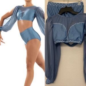 Patrick J designs dance costume solo blue custom Amara 2 piece  rhinestone MA